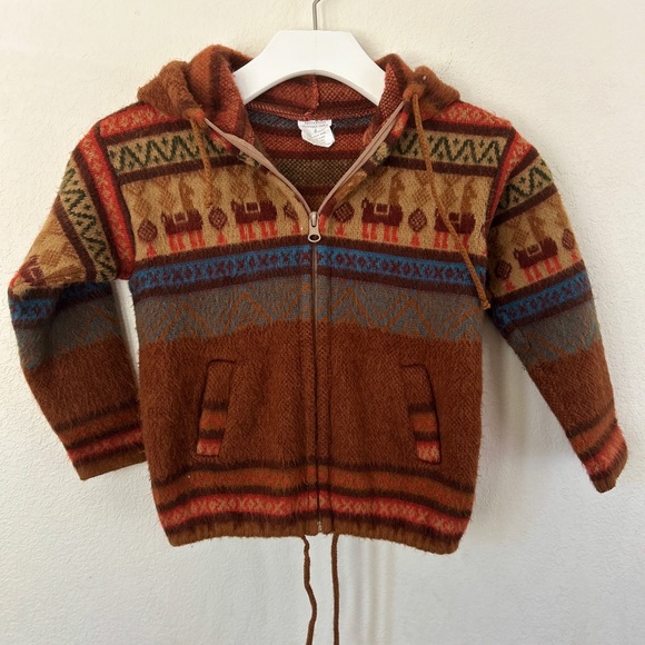Kids' Artesanias Tuntaquimba Wool brown full zip hooded sweater jacket size 4 - Picture 1 of 8